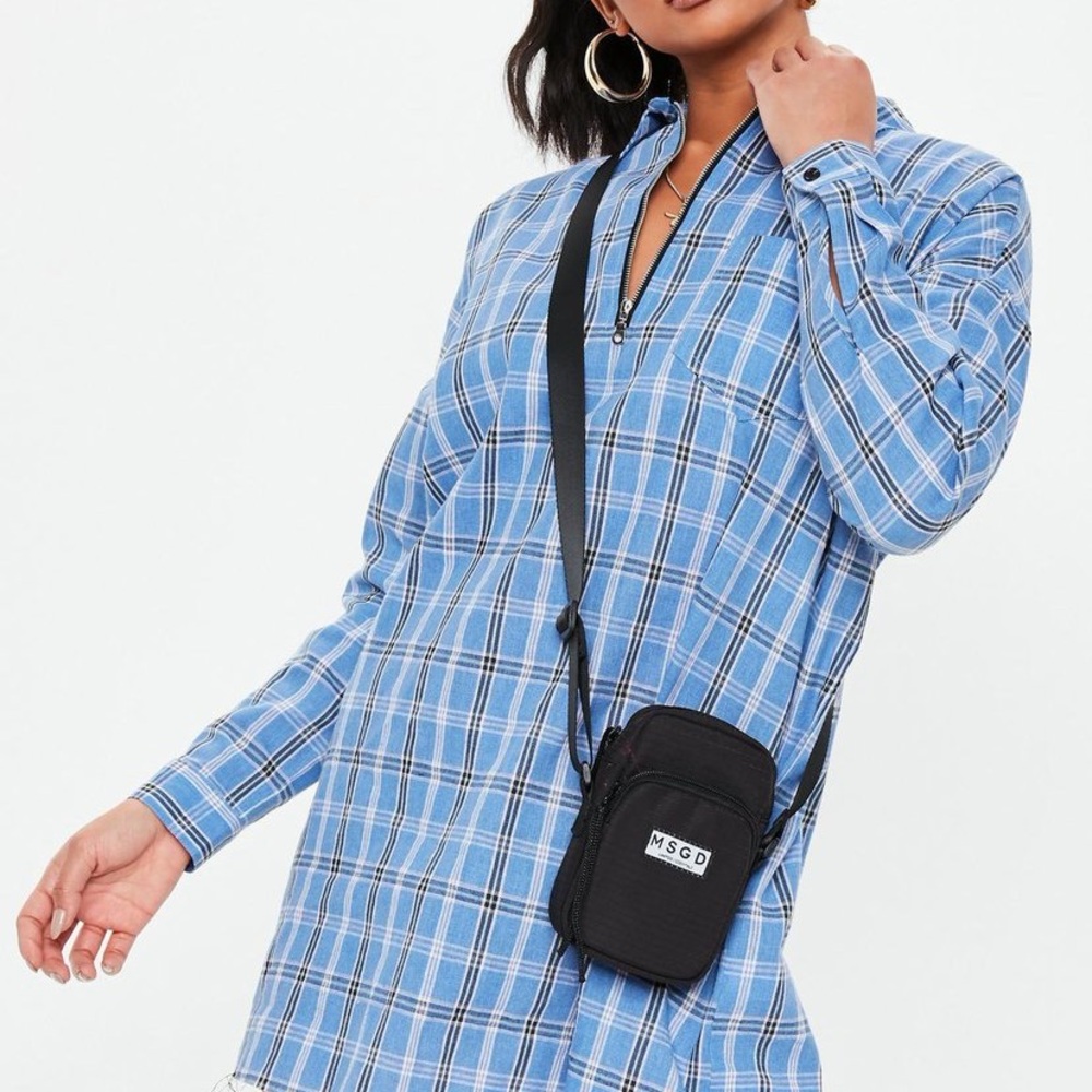 Missguided Blue Plaid Oversized Shirt Dress